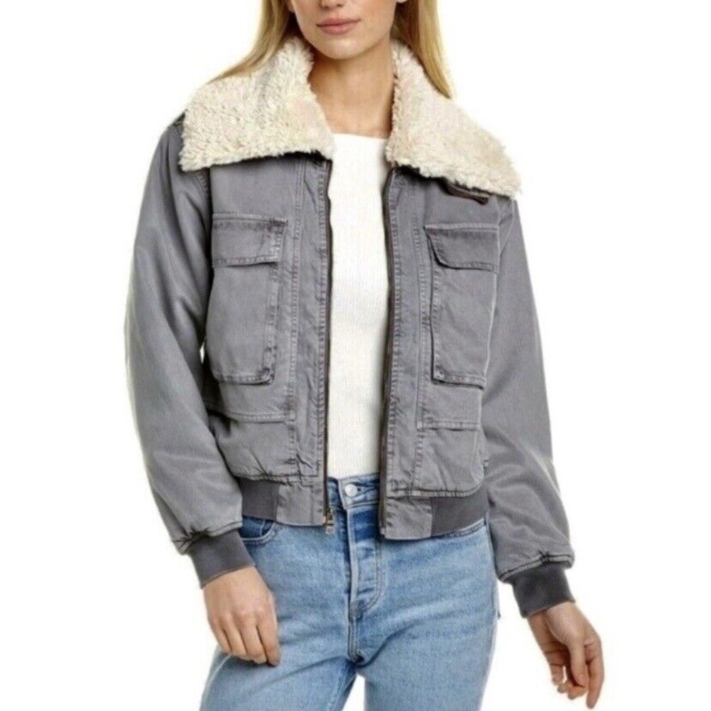 Young Fabulous And Broke Tencel Cropped Bomber Jacket Small Washed Gray